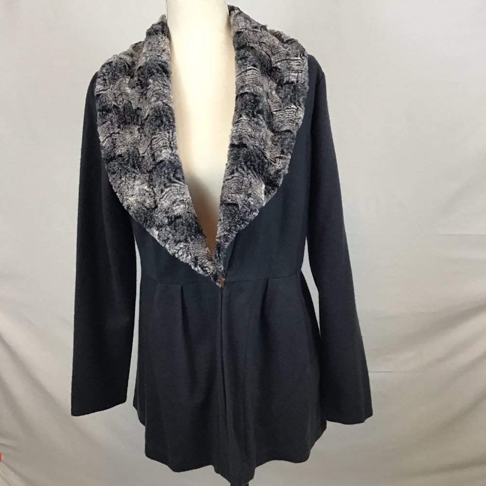 Slinky Brand Dark Gray Faux Fur Collar Jacket M